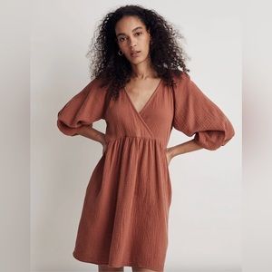 NWOT Madewell Marianna Puff-Sleeve Mini Dress in Ground Clove, Size XL